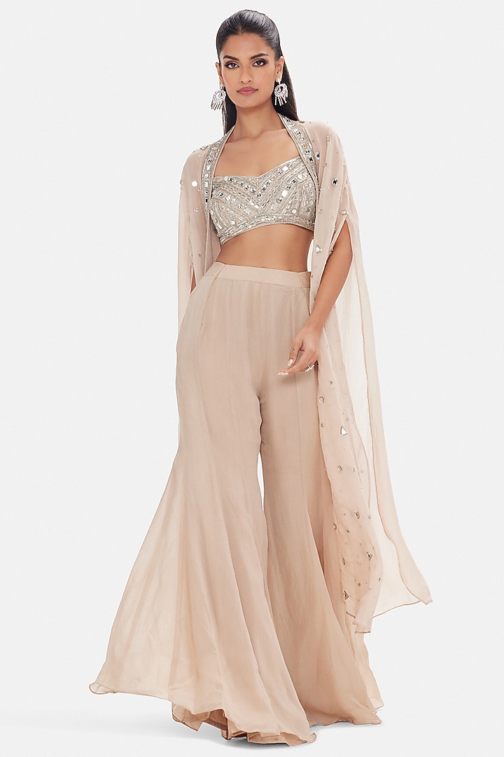 Beige Organza Party Wear Sharara Set by Basanti - Kapde aur Koffee at Pernia's Pop Up Shop