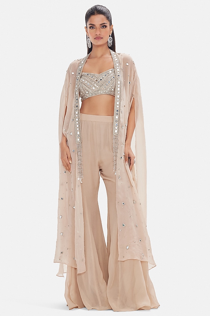 Beige Organza Party Wear Sharara Set by Basanti - Kapde aur Koffee at Pernia's Pop Up Shop