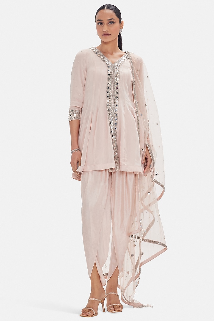 Pink Georgette Peplum Kurta Set by Basanti - Kapde aur Koffee at Pernia's Pop Up Shop