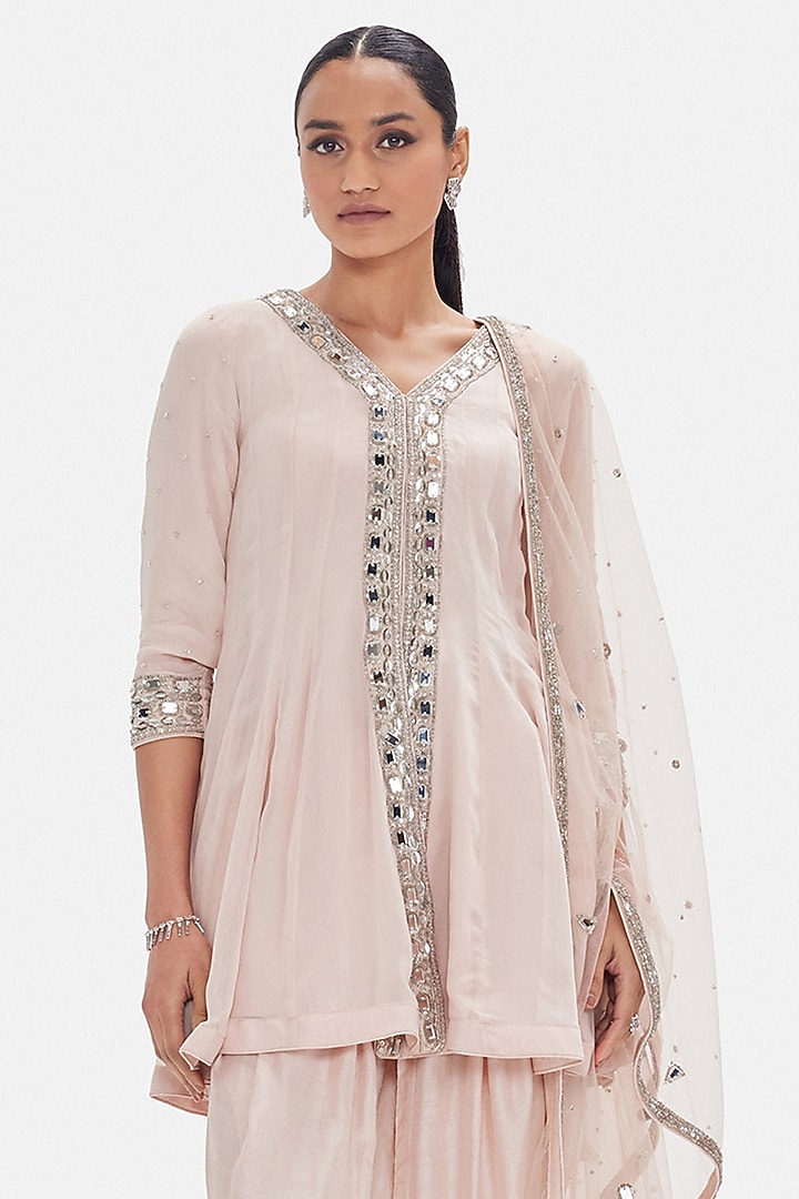 Pink Georgette Peplum Kurta Set by Basanti - Kapde aur Koffee at Pernia's Pop Up Shop
