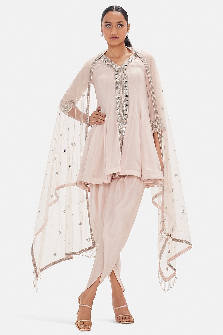 Pink Georgette Peplum Kurta Set by Basanti - Kapde aur Koffee at Pernia's Pop Up Shop