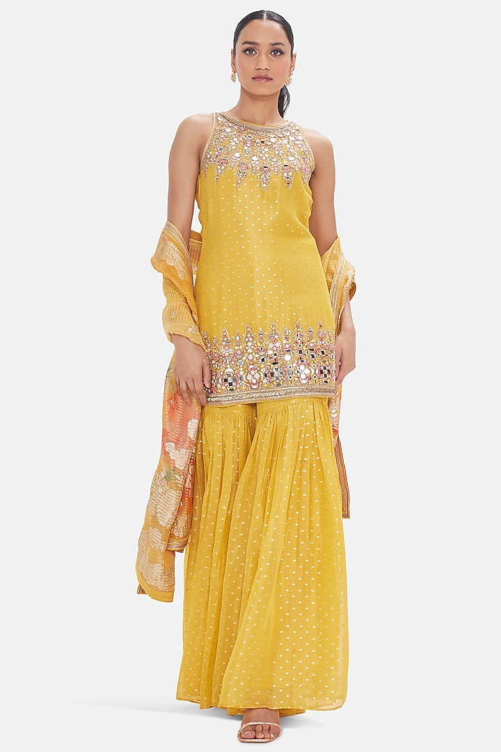 Yellow Tissue Sequins Work Party Wear Sharara Set by Basanti - Kapde aur Koffee at Pernia's Pop Up Shop