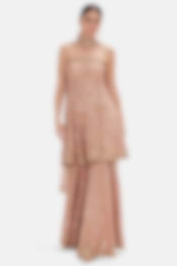 Peach Tissue Sequins Work Wedding Sharara Set by Basanti - Kapde aur Koffee at Pernia's Pop Up Shop