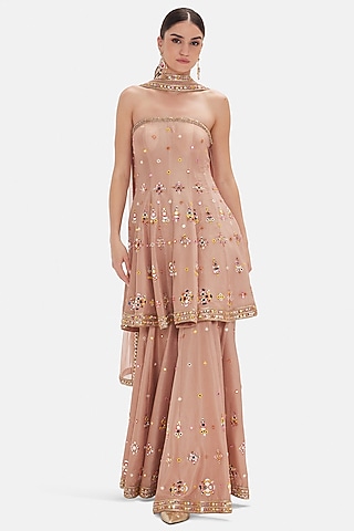 Peach Tissue Sequins Work Sharara Set by Basanti - Kapde aur Koffee