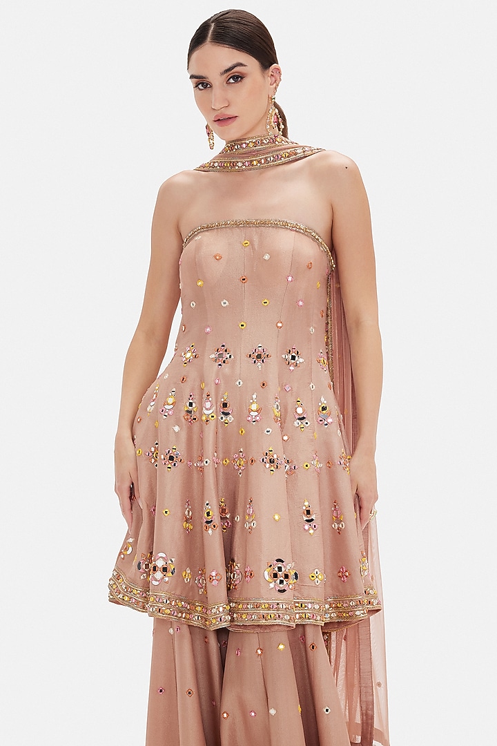Peach Tissue Sequins Work Wedding Sharara Set by Basanti - Kapde aur Koffee at Pernia's Pop Up Shop