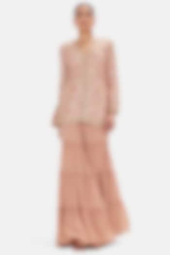 Peach Tissue Sequins Work Party Wear Sharara Set by Basanti - Kapde aur Koffee at Pernia's Pop Up Shop