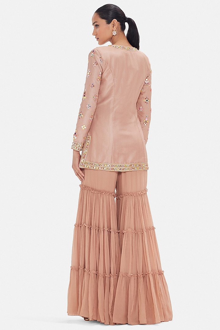 Peach Tissue Sequins Work Party Wear Sharara Set by Basanti - Kapde aur Koffee at Pernia's Pop Up Shop