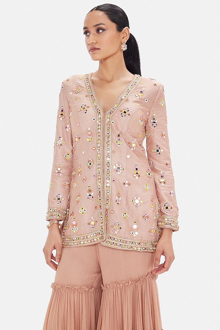 Peach Tissue Sequins Work Party Wear Sharara Set by Basanti - Kapde aur Koffee at Pernia's Pop Up Shop