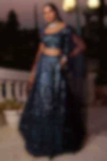Blue Sequins Net Embroidered Wedding Lehenga Set by Basanti - Kapde aur Koffee at Pernia's Pop Up Shop