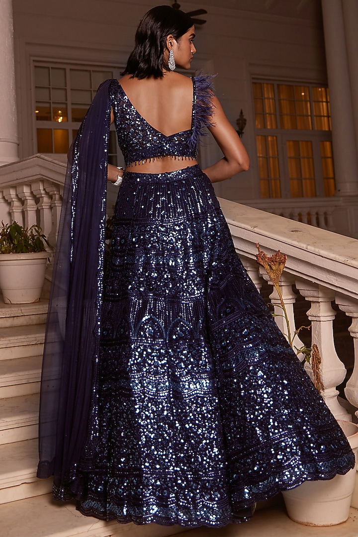 Blue Sequins Net Embroidered Wedding Lehenga Set by Basanti - Kapde aur Koffee at Pernia's Pop Up Shop