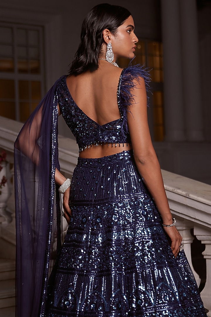 Blue Sequins Net Embroidered Wedding Lehenga Set by Basanti - Kapde aur Koffee at Pernia's Pop Up Shop