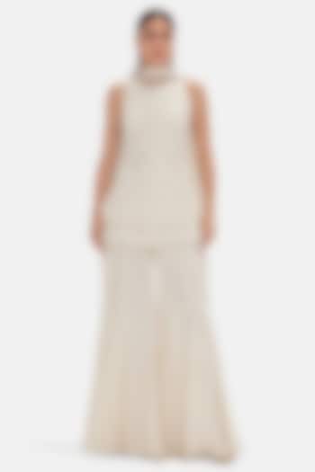 Ivory Georgette Sequins Work Party Wear Sharara Set by Basanti - Kapde aur Koffee at Pernia's Pop Up Shop