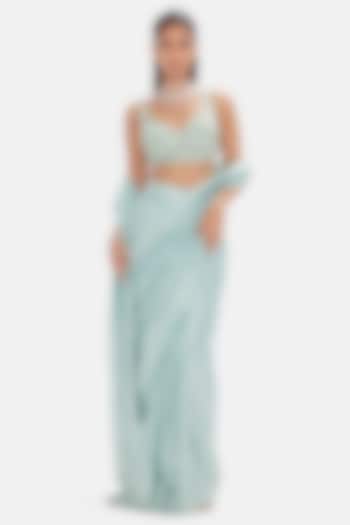 Blue Georgette Sequins Work Draped Party Wear Saree Set by Basanti - Kapde aur Koffee at Pernia's Pop Up Shop