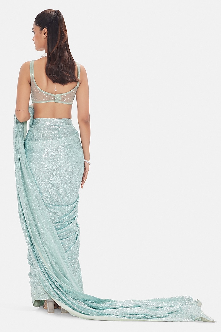 Blue Georgette Sequins Work Draped Party Wear Saree Set by Basanti - Kapde aur Koffee at Pernia's Pop Up Shop