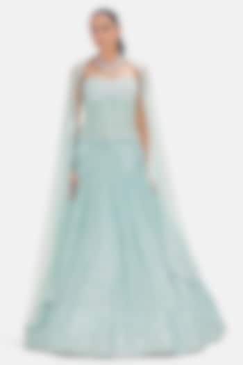 Blue Georgette Sequins Work Wedding Lehenga Set by Basanti - Kapde aur Koffee at Pernia's Pop Up Shop