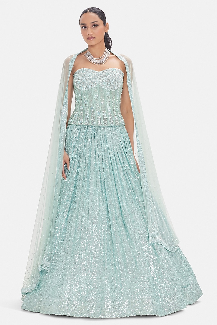 Blue Georgette Sequins Work Wedding Lehenga Set by Basanti - Kapde aur Koffee at Pernia's Pop Up Shop