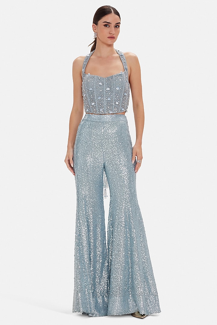 Blue Georgette Sequins Work Party Wear Sharara Set by Basanti - Kapde aur Koffee at Pernia's Pop Up Shop