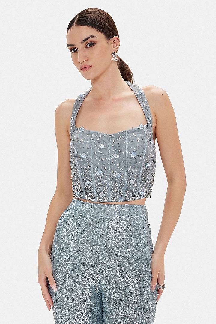 Blue Georgette Sequins Work Party Wear Sharara Set by Basanti - Kapde aur Koffee at Pernia's Pop Up Shop