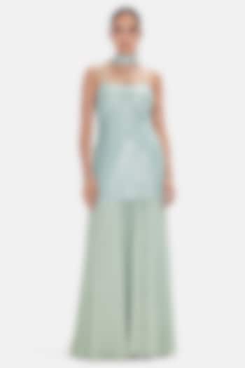 Green Georgette Sequins Work Sharara Set by Basanti - Kapde aur Koffee at Pernia's Pop Up Shop