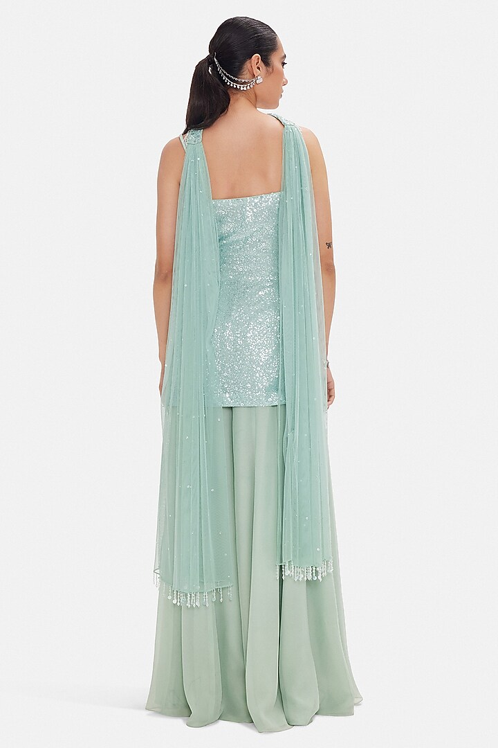 Green Georgette Sequins Work Sharara Set by Basanti - Kapde aur Koffee at Pernia's Pop Up Shop
