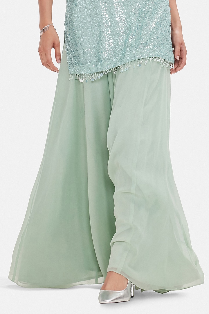Green Georgette Sequins Work Sharara Set by Basanti - Kapde aur Koffee at Pernia's Pop Up Shop