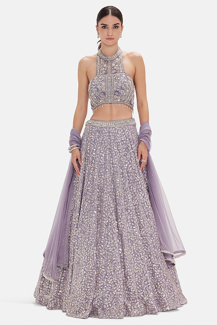 Purple Georgette Sequins Work Wedding Lehenga Set by Basanti - Kapde aur Koffee at Pernia's Pop Up Shop