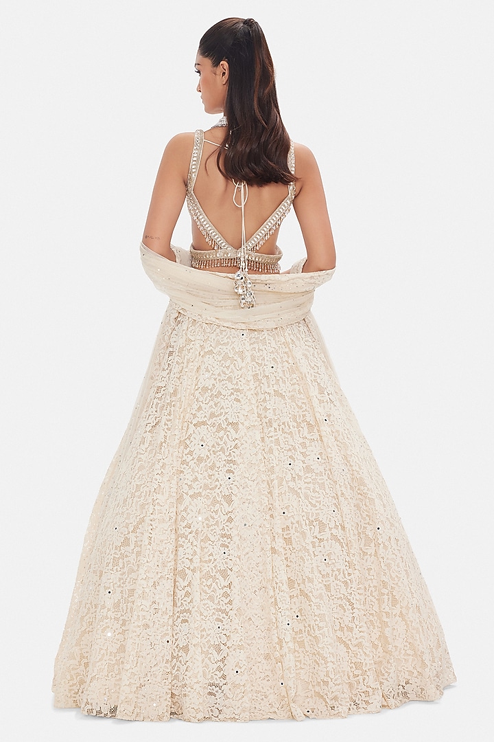 Ivory Shantley Net Sequins Work Wedding Lehenga Set by Basanti - Kapde aur Koffee at Pernia's Pop Up Shop