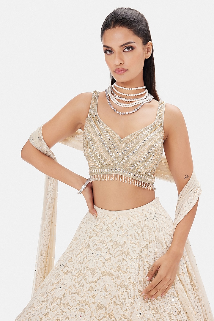 Ivory Shantley Net Sequins Work Wedding Lehenga Set by Basanti - Kapde aur Koffee at Pernia's Pop Up Shop