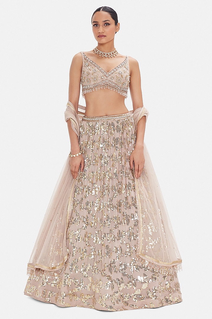 Peach Georgette Sequins Work Wedding Lehenga Set by Basanti - Kapde aur Koffee at Pernia's Pop Up Shop