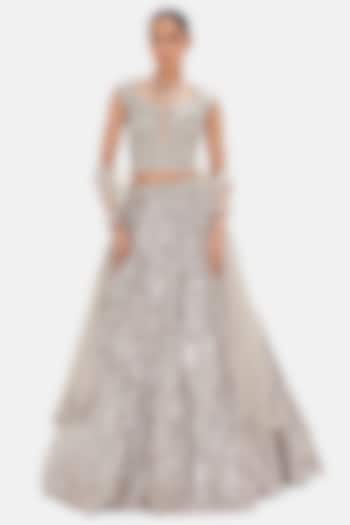 Silver Silk Sequins & Mirror Work Wedding Lehenga Set by Basanti - Kapde aur Koffee at Pernia's Pop Up Shop