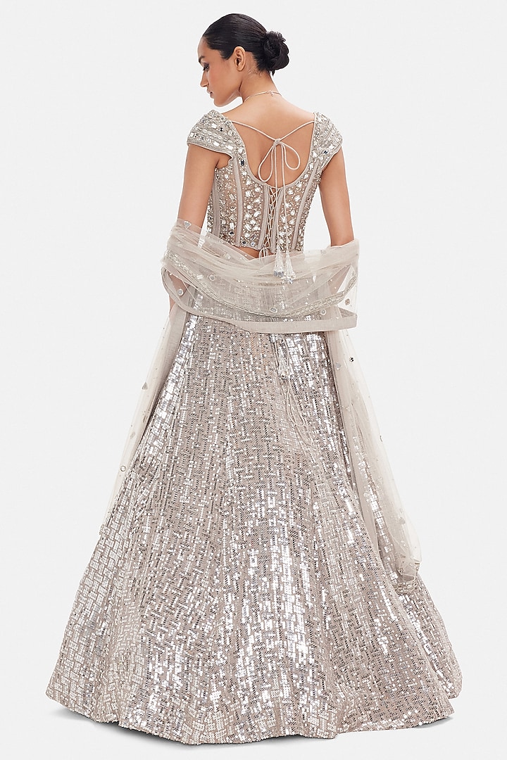 Silver Silk Sequins & Mirror Work Wedding Lehenga Set by Basanti - Kapde aur Koffee at Pernia's Pop Up Shop