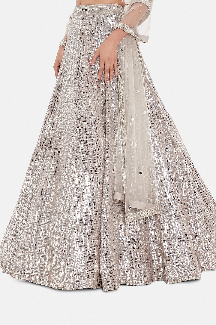 Silver Silk Sequins & Mirror Work Wedding Lehenga Set by Basanti - Kapde aur Koffee at Pernia's Pop Up Shop