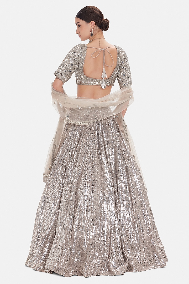 Silver Silk Sequins & Mirror Work Wedding Lehenga Set by Basanti - Kapde aur Koffee at Pernia's Pop Up Shop