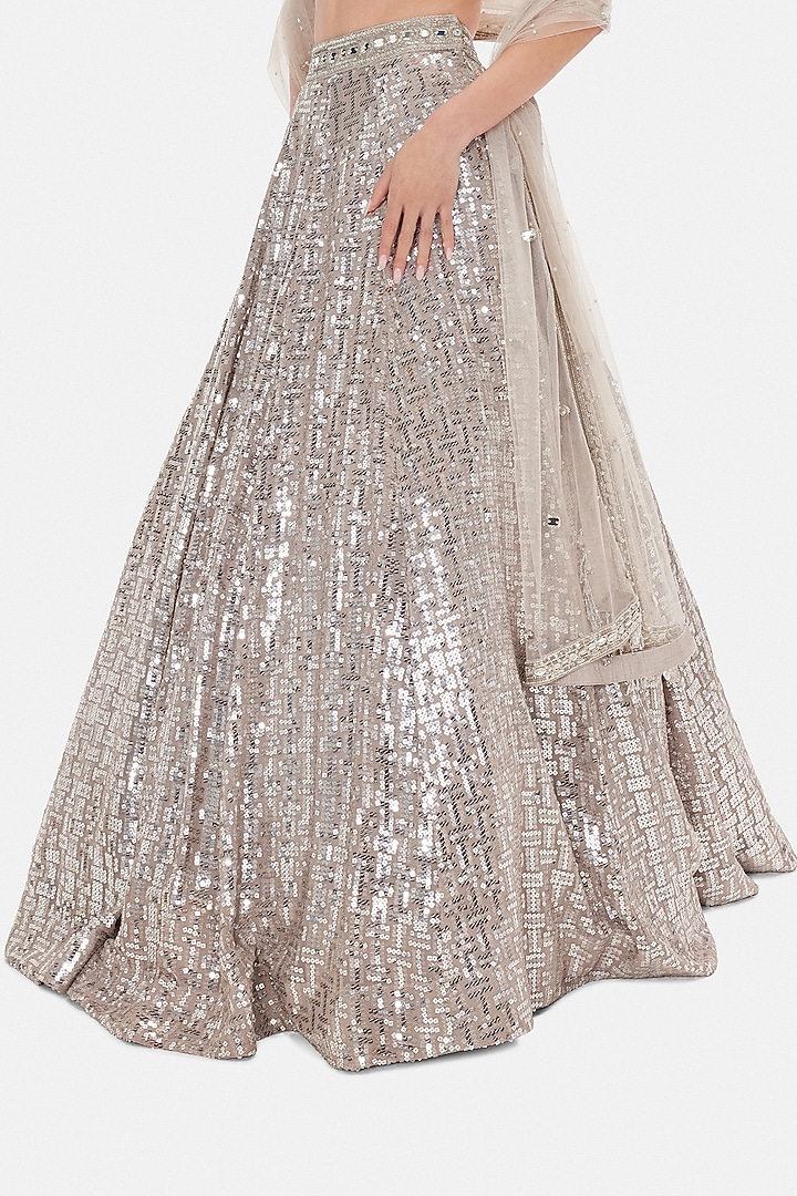 Silver Silk Sequins & Mirror Work Wedding Lehenga Set by Basanti - Kapde aur Koffee at Pernia's Pop Up Shop