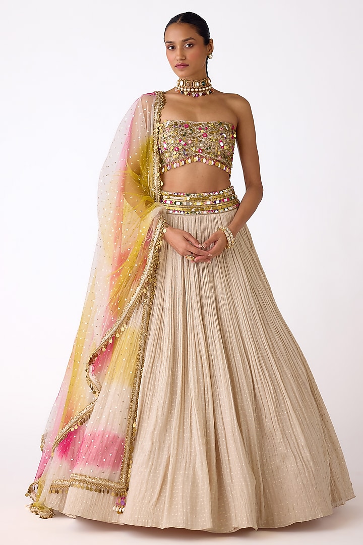 Beige Chinon Wedding Lehenga Set by Basanti - Kapde aur Koffee at Pernia's Pop Up Shop