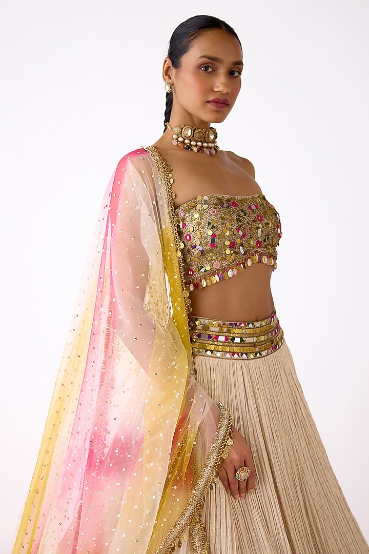 Beige Chinon Wedding Lehenga Set by Basanti - Kapde aur Koffee at Pernia's Pop Up Shop