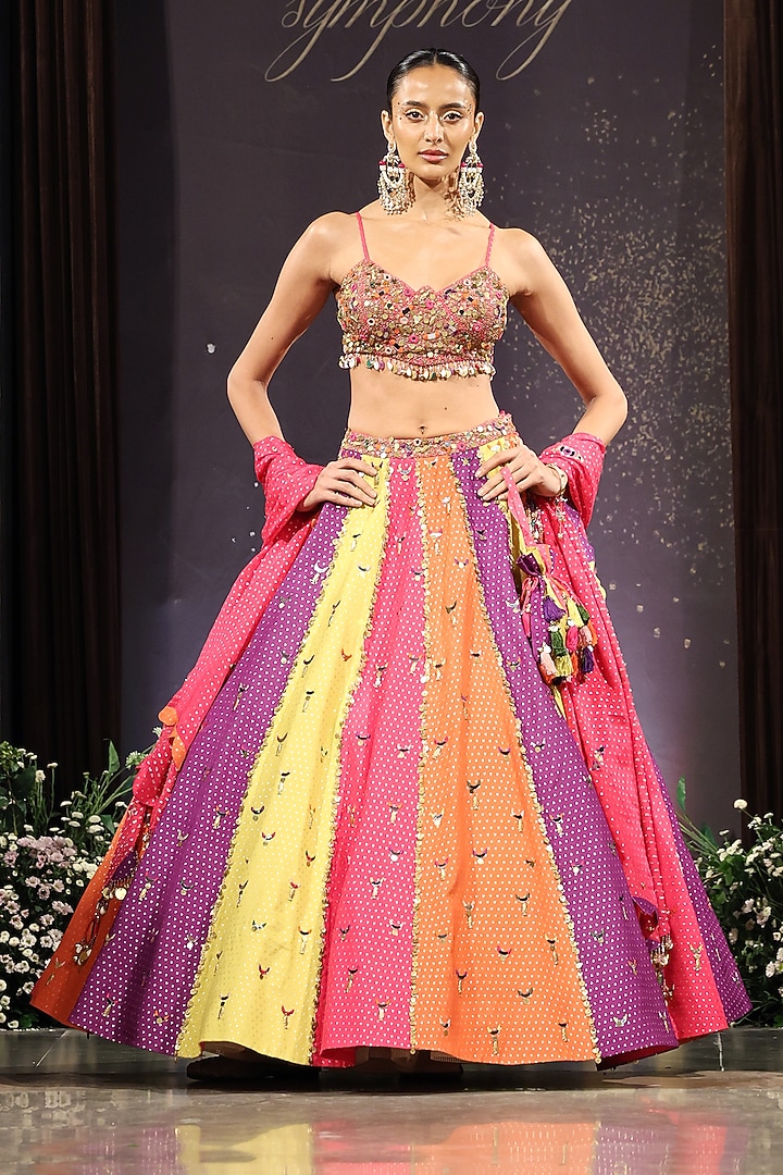 Multi-Colored Chinon Sequins Embroidered Wedding Lehenga Set by Basanti - Kapde aur Koffee at Pernia's Pop Up Shop