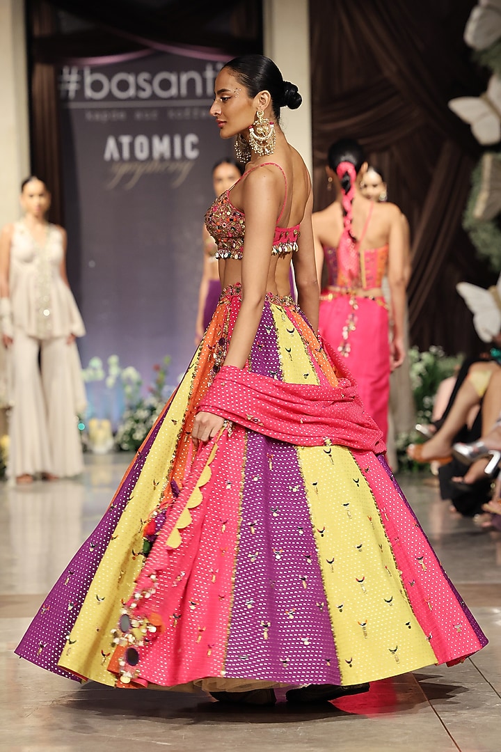 Multi-Colored Chinon Sequins Embroidered Wedding Lehenga Set by Basanti - Kapde aur Koffee at Pernia's Pop Up Shop