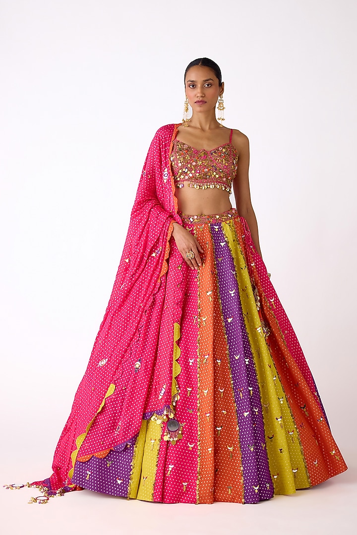 Multi-Colored Chinon Sequins Embroidered Wedding Lehenga Set by Basanti - Kapde aur Koffee at Pernia's Pop Up Shop