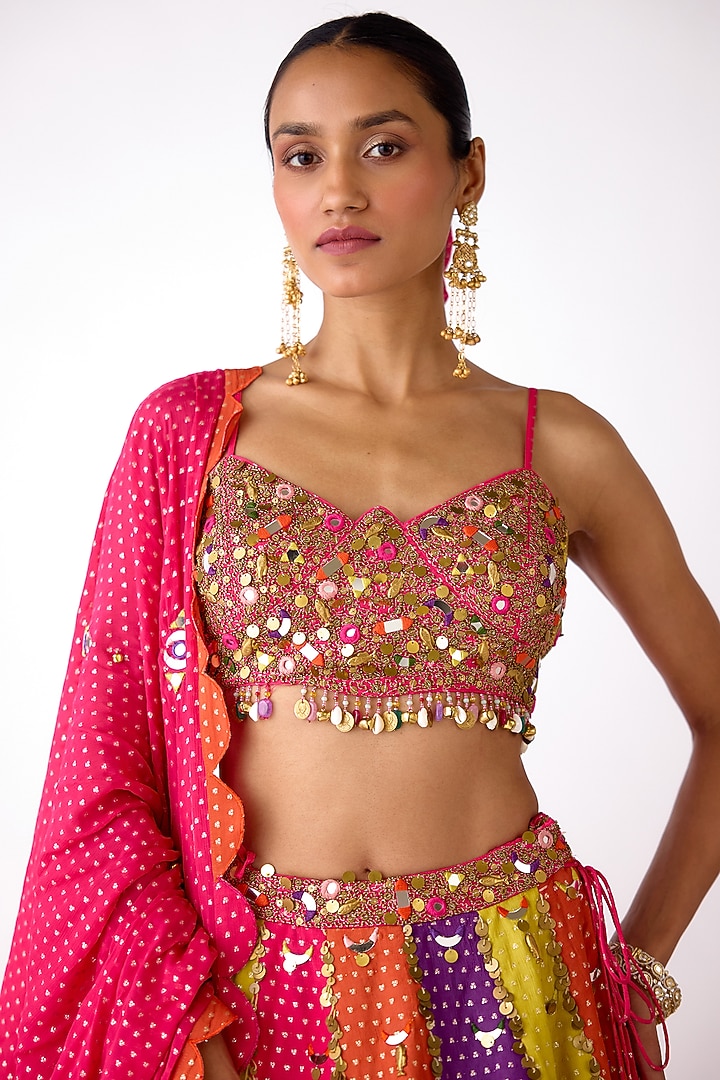 Multi-Colored Chinon Sequins Embroidered Wedding Lehenga Set by Basanti - Kapde aur Koffee at Pernia's Pop Up Shop