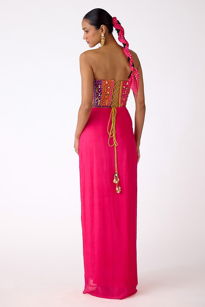 Pink Chinon Draped Skirt Set by Basanti - Kapde aur Koffee at Pernia's Pop Up Shop