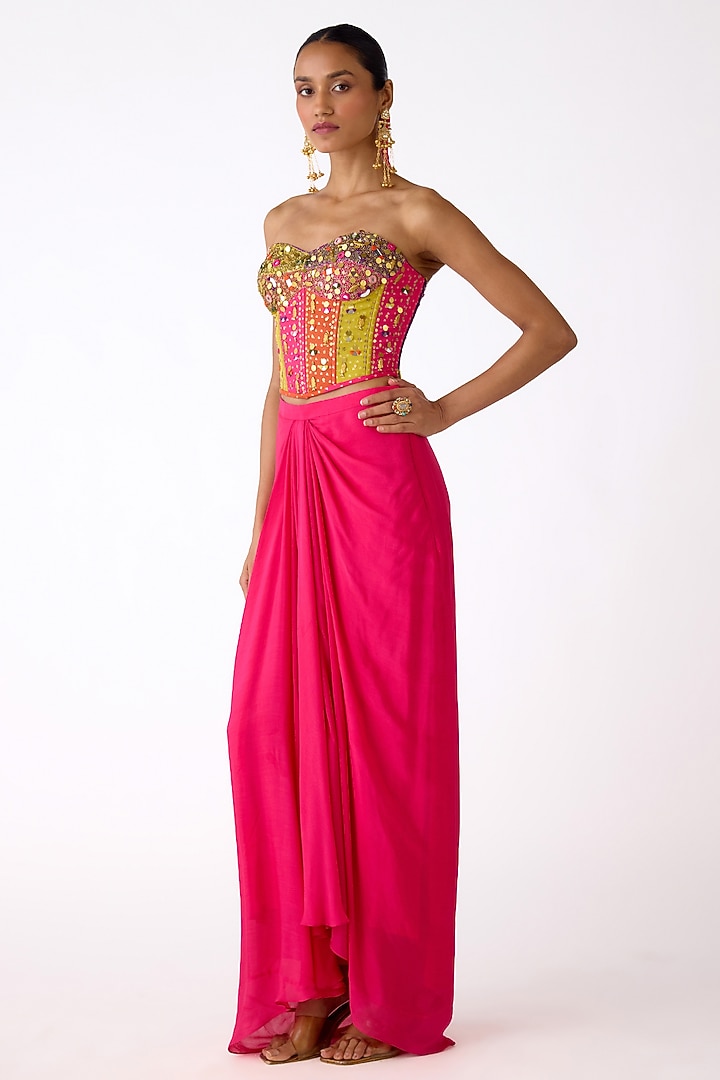 Pink Chinon Draped Skirt Set by Basanti - Kapde aur Koffee at Pernia's Pop Up Shop