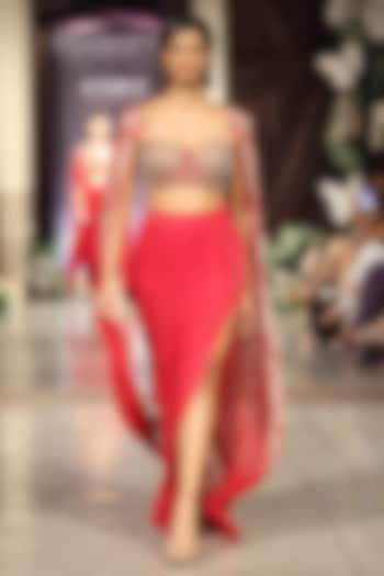 Red Viscose Organza Sequins embroidered Cape Set by Basanti - Kapde aur Koffee at Pernia's Pop Up Shop
