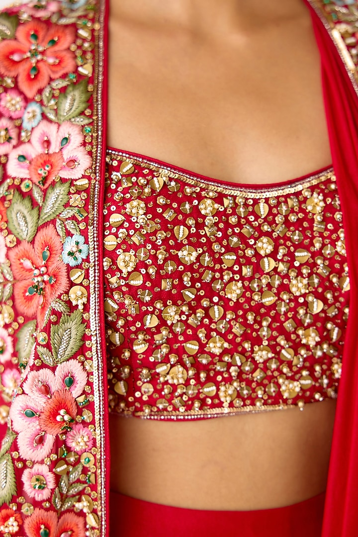 Red Viscose Organza Sequins embroidered Cape Set by Basanti - Kapde aur Koffee at Pernia's Pop Up Shop