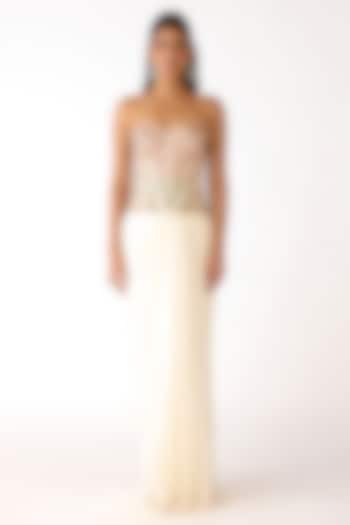 Ivory Glass Lycra Draped Skirt Set by Basanti - Kapde aur Koffee at Pernia's Pop Up Shop