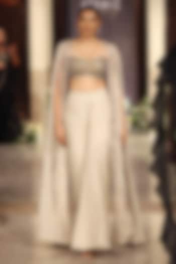 Ivory Viscose Organza Sequins Embroidered Cape Set by Basanti - Kapde aur Koffee at Pernia's Pop Up Shop