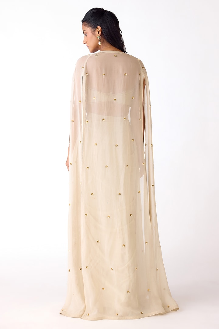 Ivory Viscose Organza Sequins Embroidered Cape Set by Basanti - Kapde aur Koffee at Pernia's Pop Up Shop