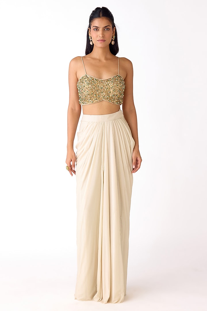Ivory Viscose Organza Sequins Embroidered Cape Set by Basanti - Kapde aur Koffee at Pernia's Pop Up Shop