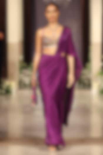 Purple Glass Lycra Draped Party Wear Saree Set by Basanti - Kapde aur Koffee at Pernia's Pop Up Shop