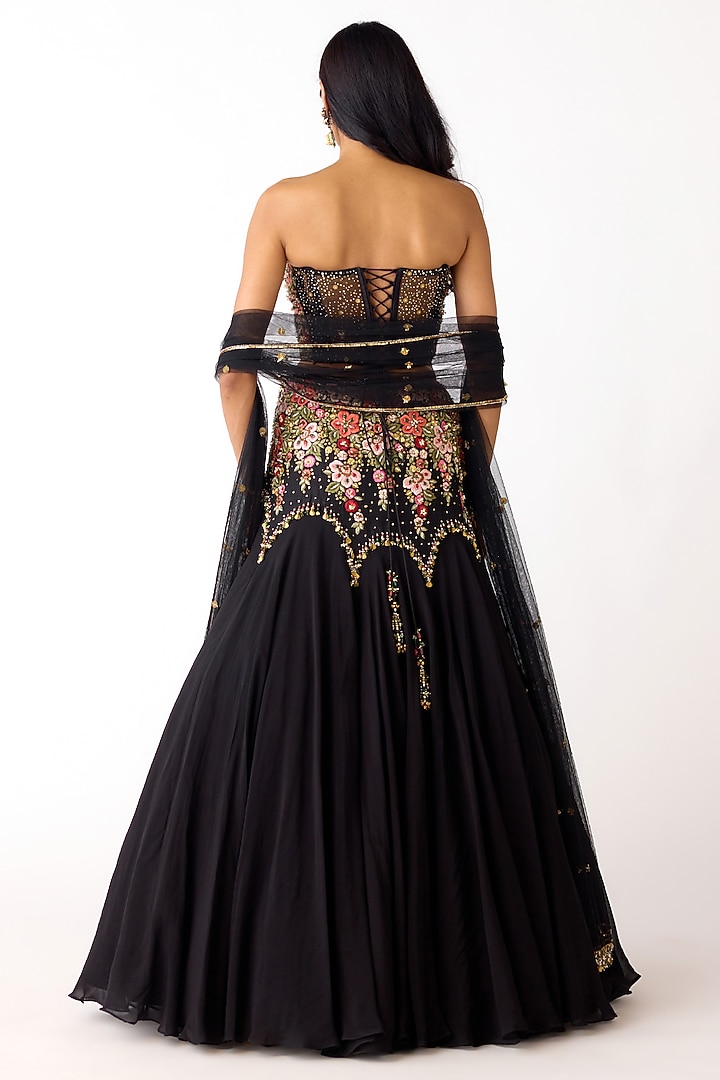 Black Viscose Organza Sequins Embroidered Mermaid Wedding Lehenga Set by Basanti - Kapde aur Koffee at Pernia's Pop Up Shop